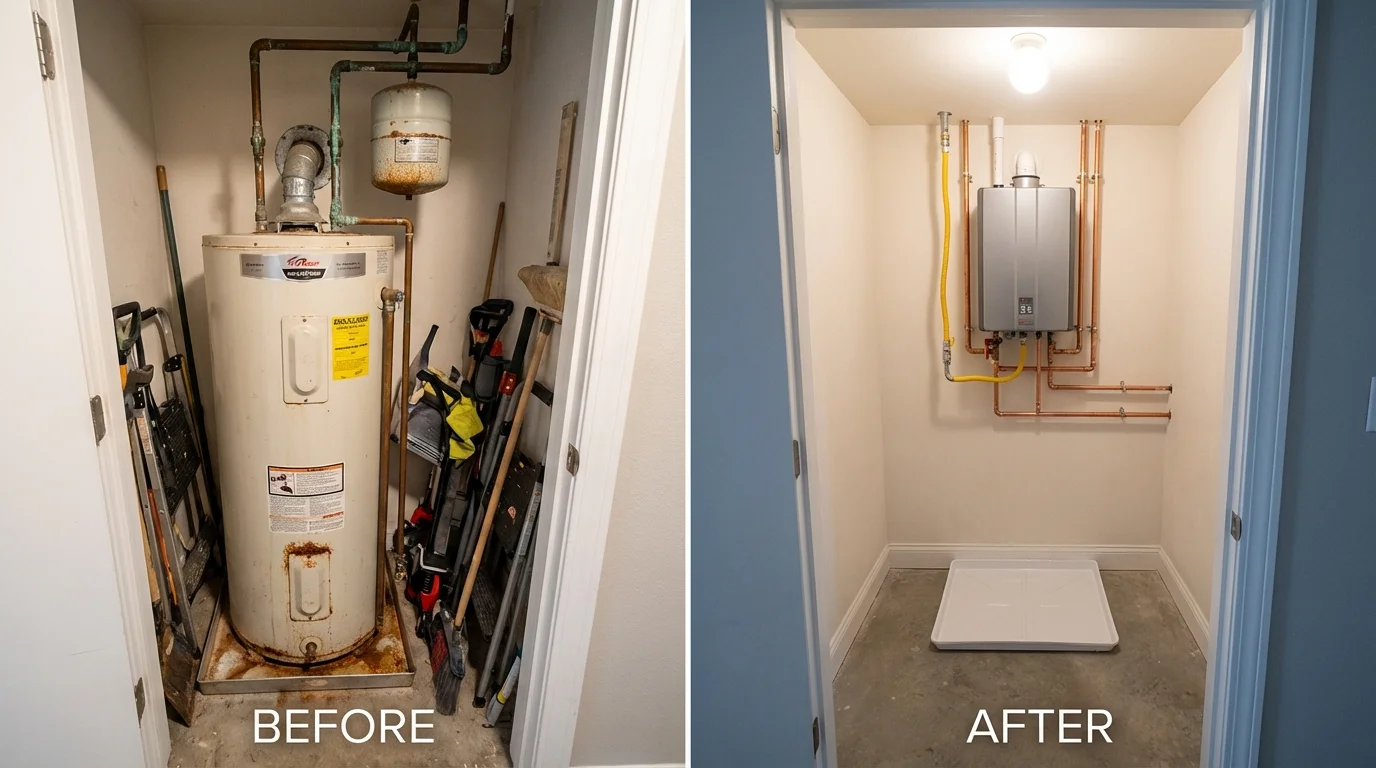 Tank water heater versus wall-mounted tankless unit comparison for Sackets Harbor, NY homeowners